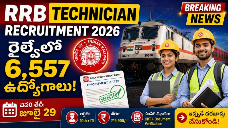రైల్వేలో 6557 టెక్నీషియన్ పోస్టుల కోసం దరఖాస్తుల ఆహ్వానం - ITI, డిప్లొమా, B.Tech అభ్యర్థులకు భారీ అవకాశం.!