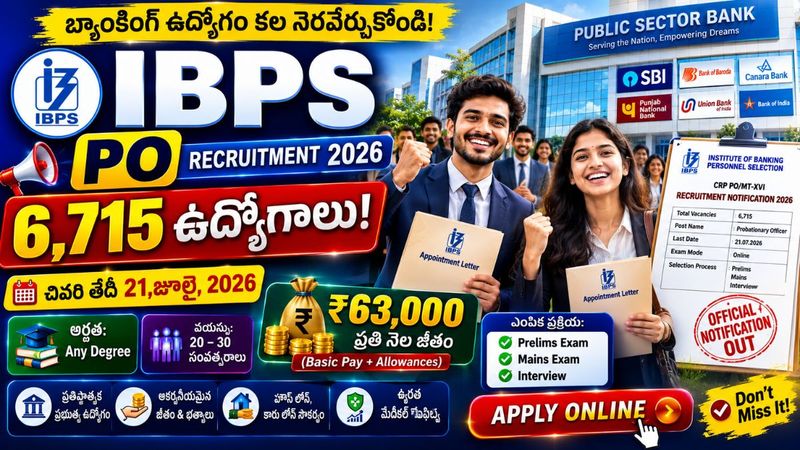 బ్యాంక్ PO  ఆఫీసర్ ఉద్యోగాలకు భారీ నోటిఫికేషన్ విడుదల - చివరి తేదీ 21,జూలై, 2026..!