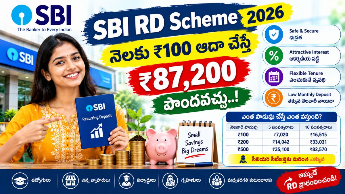 SBI RD Scheme: SBI నుండి మరో కొత్త స్కీం.. మీరు ₹100 ఆదా చేస్తే  ₹87,200 పొందవచ్చు.!